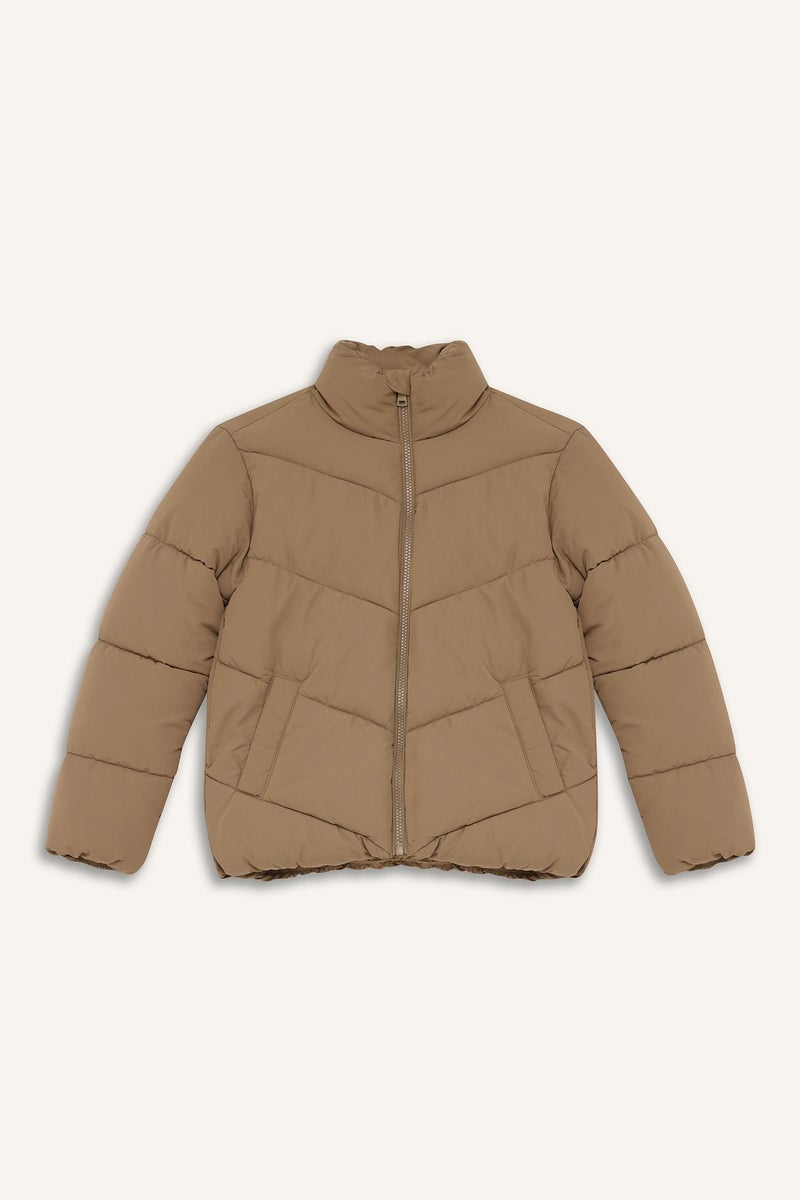 DeFacto Beige Girl Girl Waterproof Fleece Lined Puffer Jacket Casual - Image 5